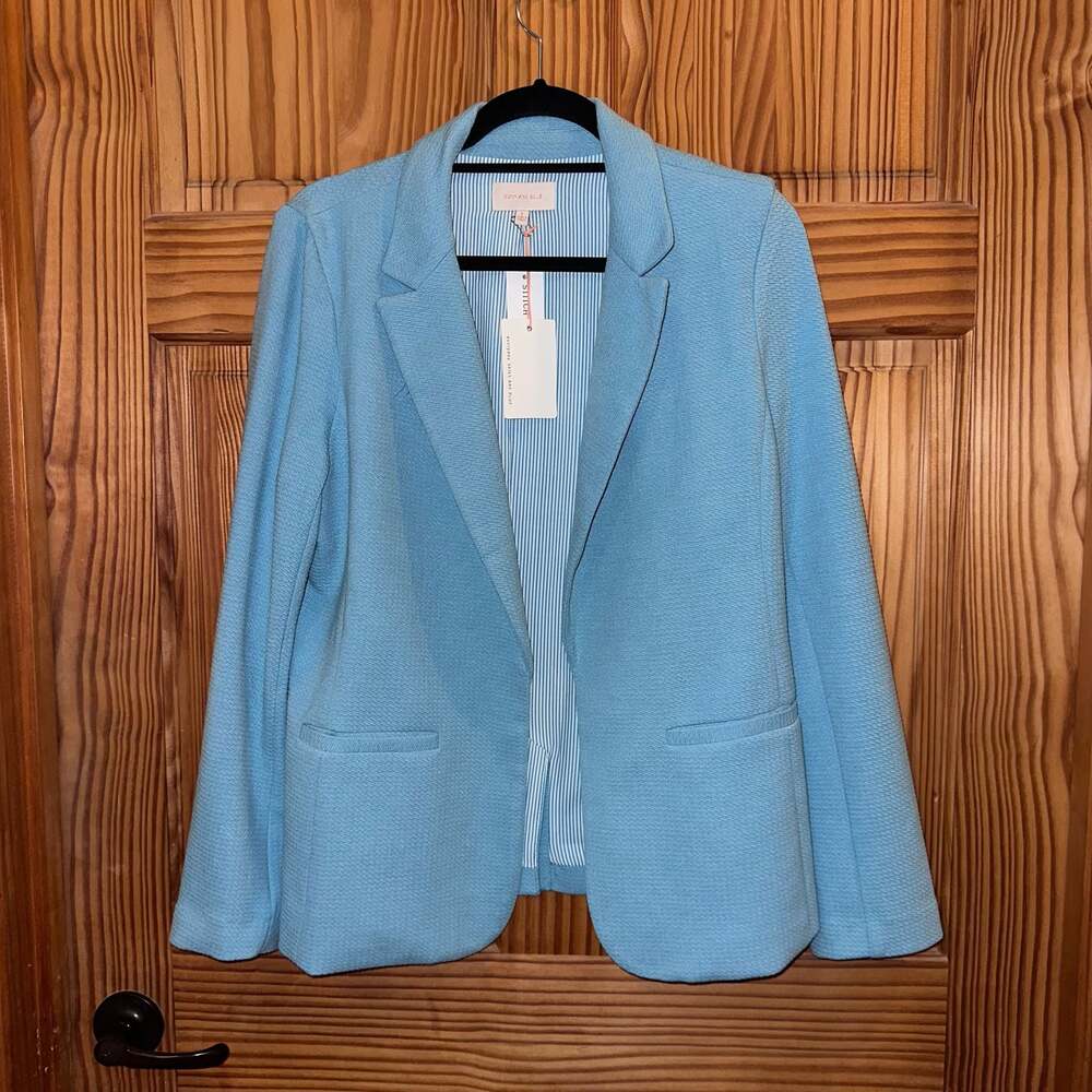 Light Blue Women’s Knit Blazer - Classic Tailored Jacket